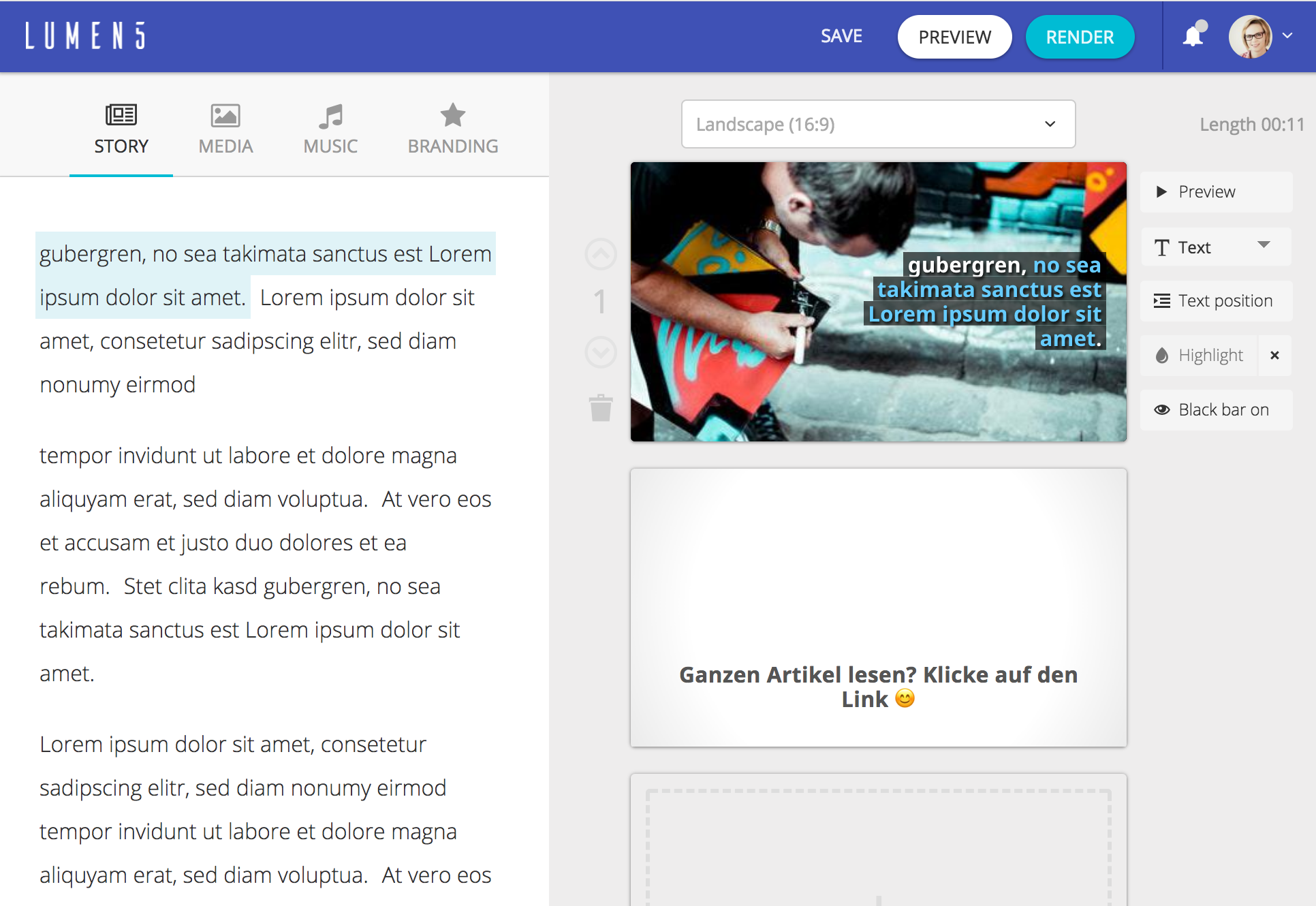 Lumen5 Editor